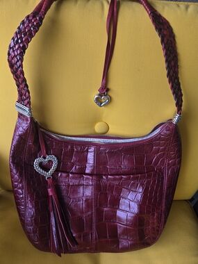 Brighton Croc-Embossed Shoulder Bag in Deep Wine